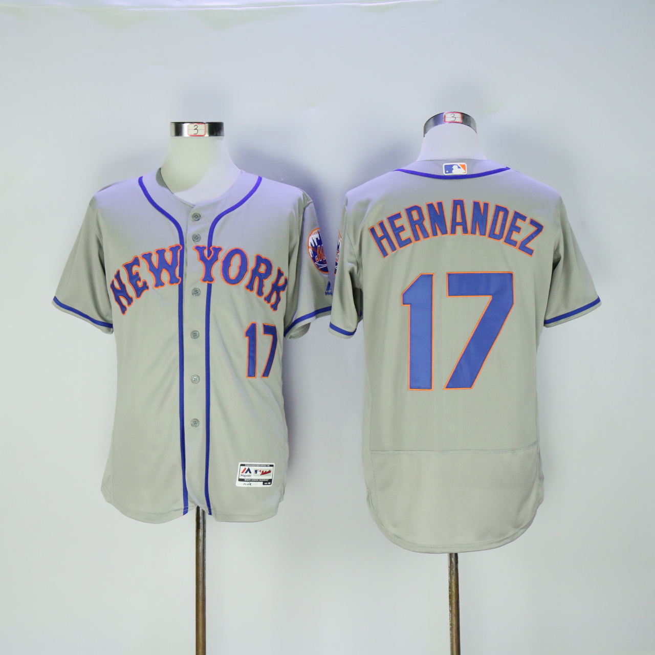 Men New York Mets #17 Hernandez Grey Throwback Elite MLB Jerseys